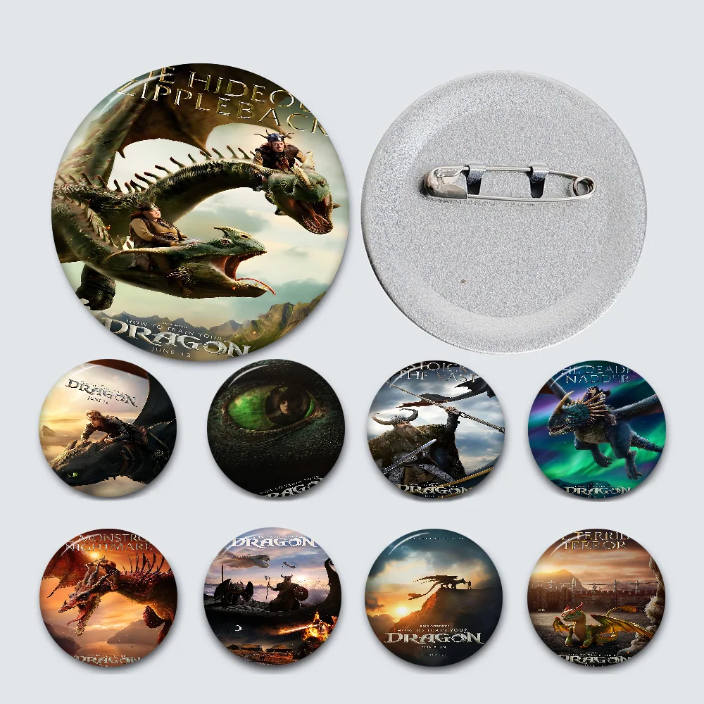 Film How To Train Your Dragon Poster Zelfklevend Round Button Pins Creative Brooches Backpack Clothes Decoration Jewelry Gifts