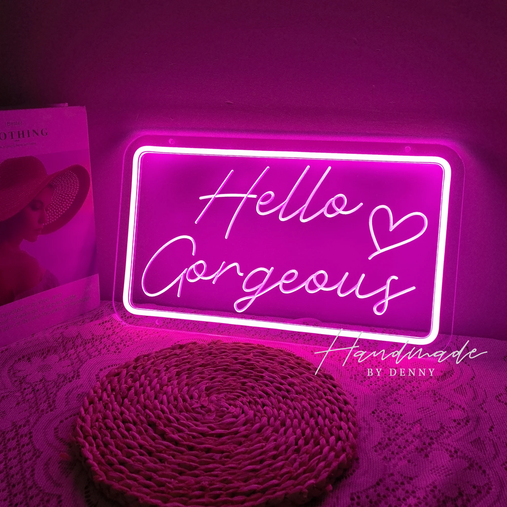

Неоновая вывеска «Hello Gorgeous» с розовыми светодиодными буквами и сердцем, декоративные настенные светильники для комнаты девочки, на свадьбу, годовщину, помолвку