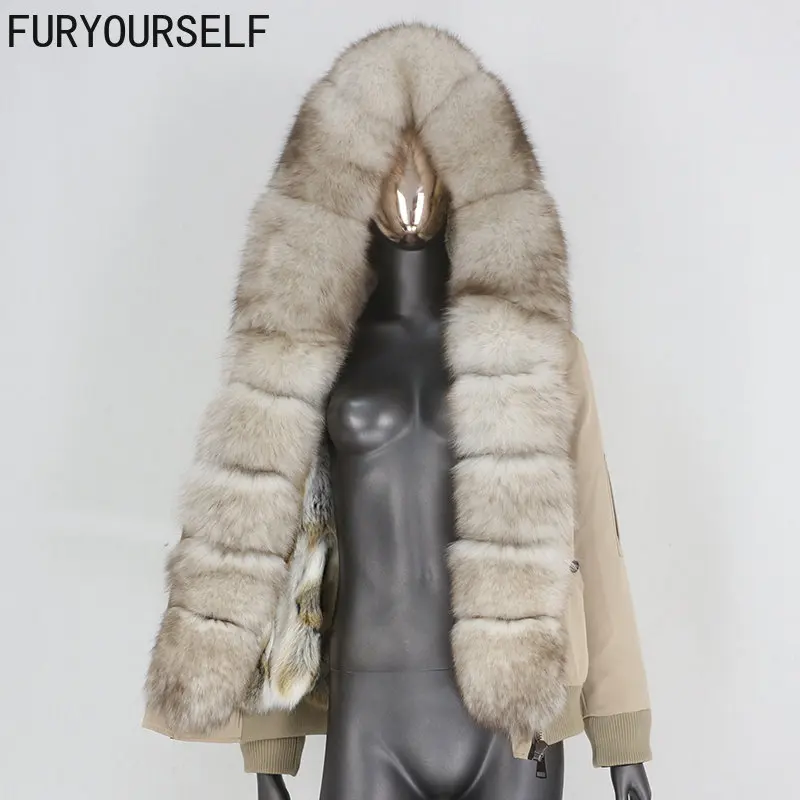 

FURYOURSELF 2023 Brand Waterproof Bomber Parka Real Rabbit Fur Coat Natural Fox Raccoon Fur Hood Winter Jacket Women Removable