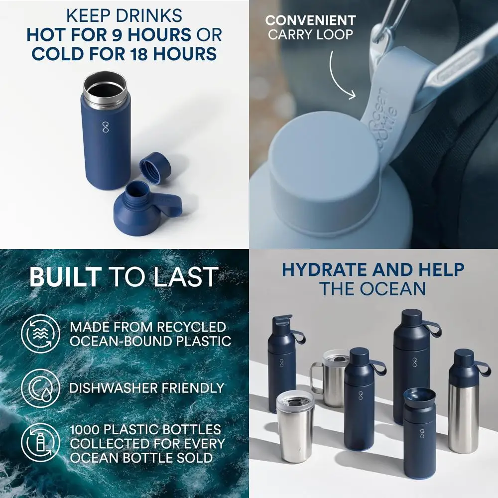 

34 oz Stainless Steel Reusable Water Bottle - Insulates Hot & Cold Drinks, Eco-Friendly, Ocean Blue