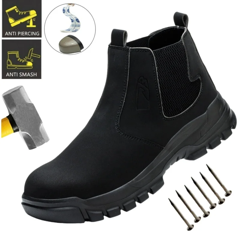 أحذية عمل برأس فولاذي آمن مقاوم للماء للرجال أحذية جلدية أحذية رجالية غير قابلة للتدمير أحذية عمل البناء باللون البني