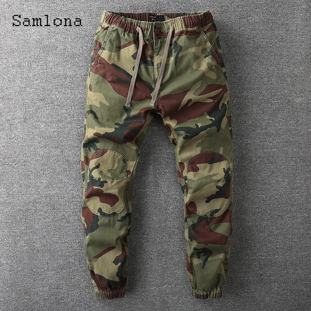 2024 America Style Men's Stand Pocket Casual Cargo Pants Plus Size Mens Fashion Elastic Waist Trouser Outdoor Camo Trip Wear New