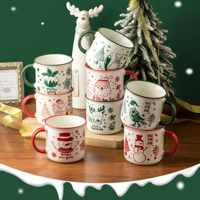 New Christmas Ceramic Mug Santa Elk Tree Elements Cup for Coffee Cup Tea Cup Holiday Gift Cup Christmas Decoration Mug Gift