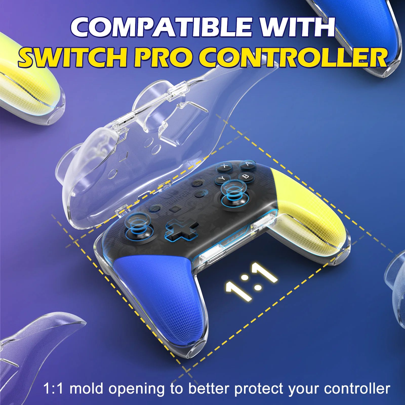 IINE L963 Transparent for Switch Pro Controller Storage Case Magnetic Closure Pressure Resistant