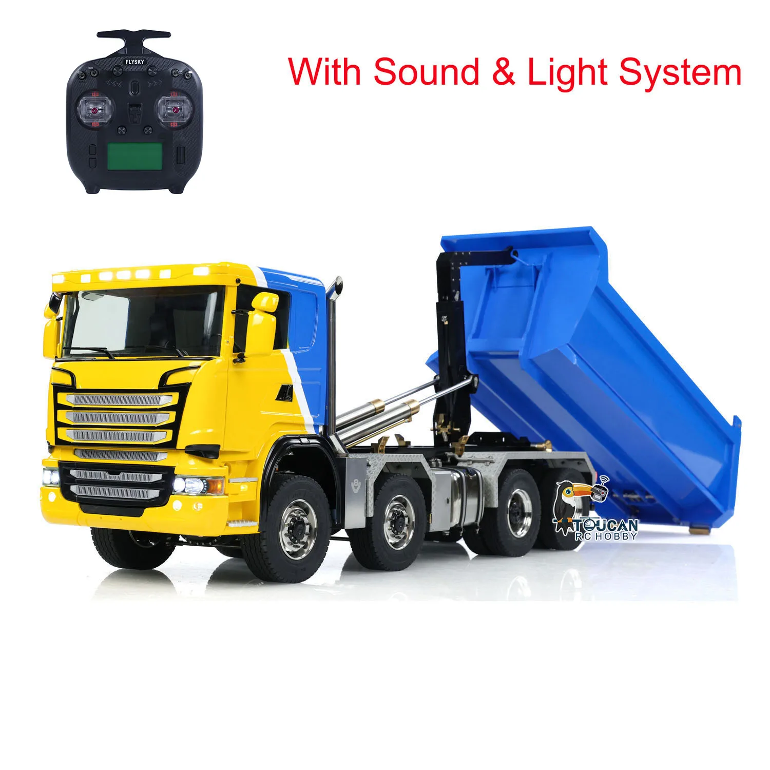 RC Dump Truck 8x8 Metal 1/14 Hydraulic Full Tipper Differential Lock Axles 3Speed Gearbox Wheel Hub Reduction Flysky Radio