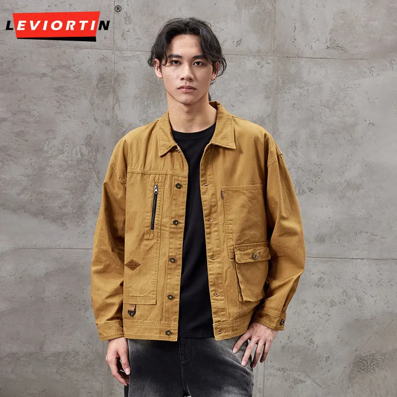 Men's autumn and winter new style American retro trend brand Amikaji loose casual simple single breasted design lapel jacket