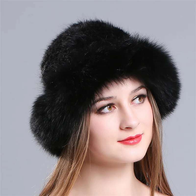

Mink Fur Knitted Fashion Fisherman Hat For Women Bucket Hat Women's Winter Fluffy Plush Warm Protection Panama Outdoor Sunshade