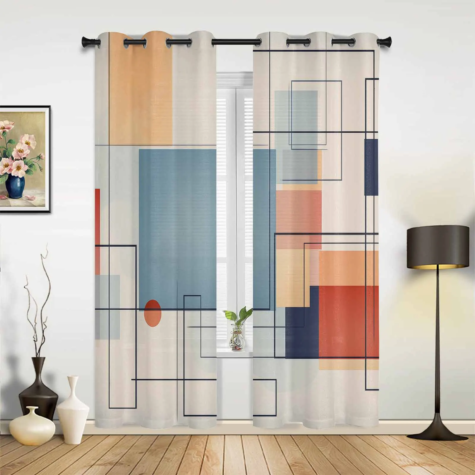 Oil Painting Abstract Hand Painted Vintage Curtains for Bedroom Living Room Drapes Kitchen Kid's Room Window Curtain Home Decor