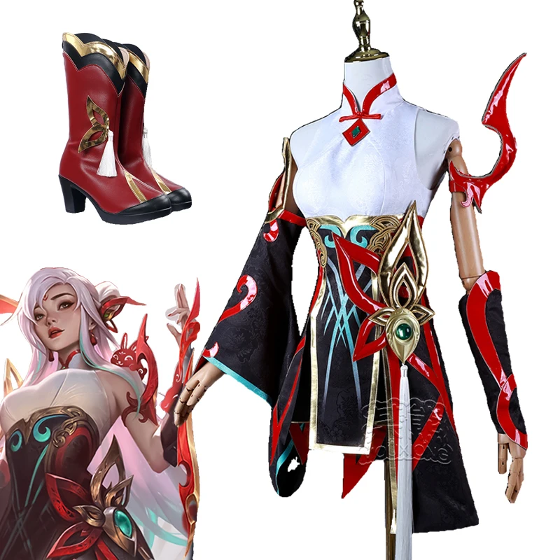 LOL Mythmaker Irelia Cosplay Costume Wig Game LOL Irelia  Women Dress Champion Halloween Outfit Role Play Shoes Prop