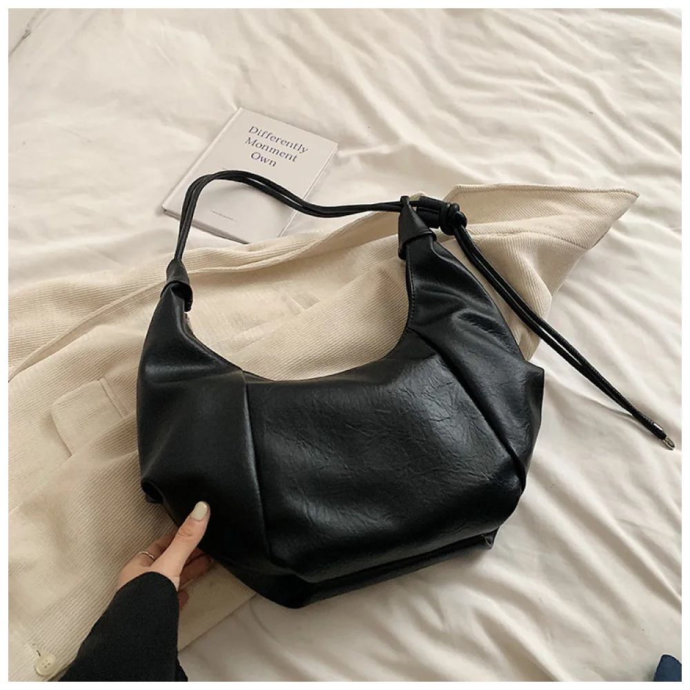 Chic Ruched Shoulder Bag Women Minimalist Underarm Purses Vintage Soft Pu Leather Large Capacity Casual Daily Handbags