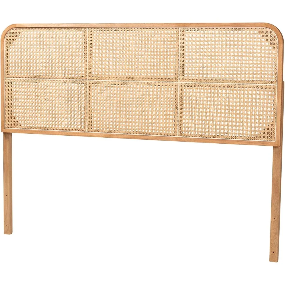 bali & pari Lainer Modern Bohemian Natural Finished Bayur Wood and Natural Bamboo Queen Size Headboard