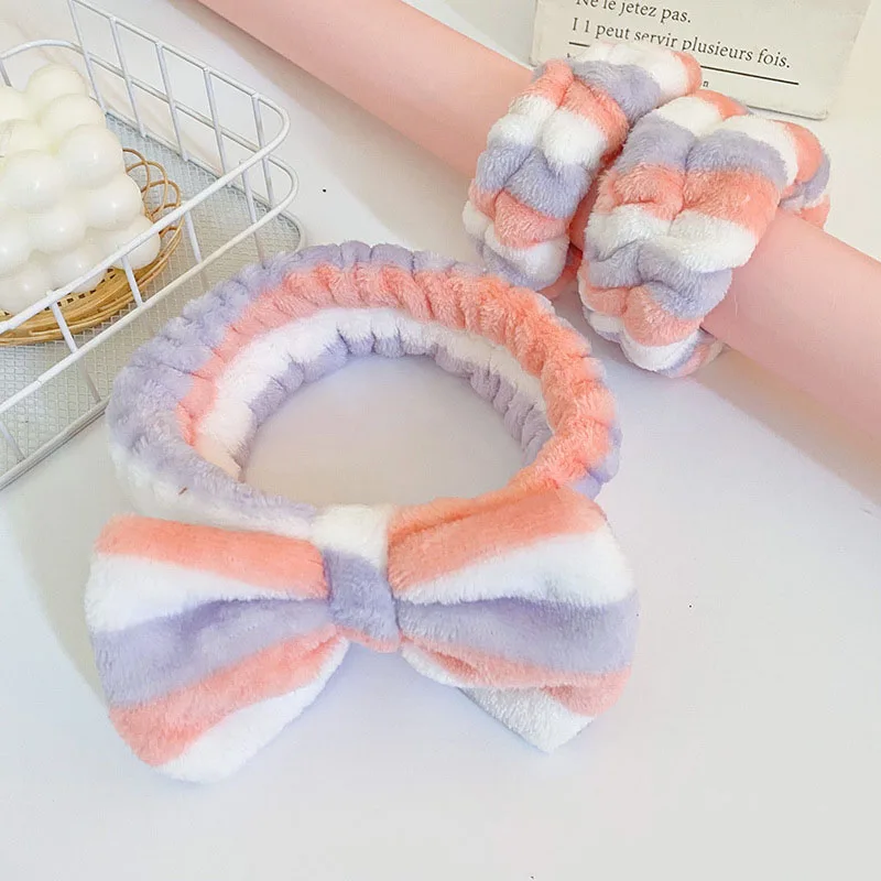 3pcs Wash Face Hair Holder Makeup Hairbands Wrist Strap Coral Fleece Headband For Women Girls Turban Fashion Hair Accessories