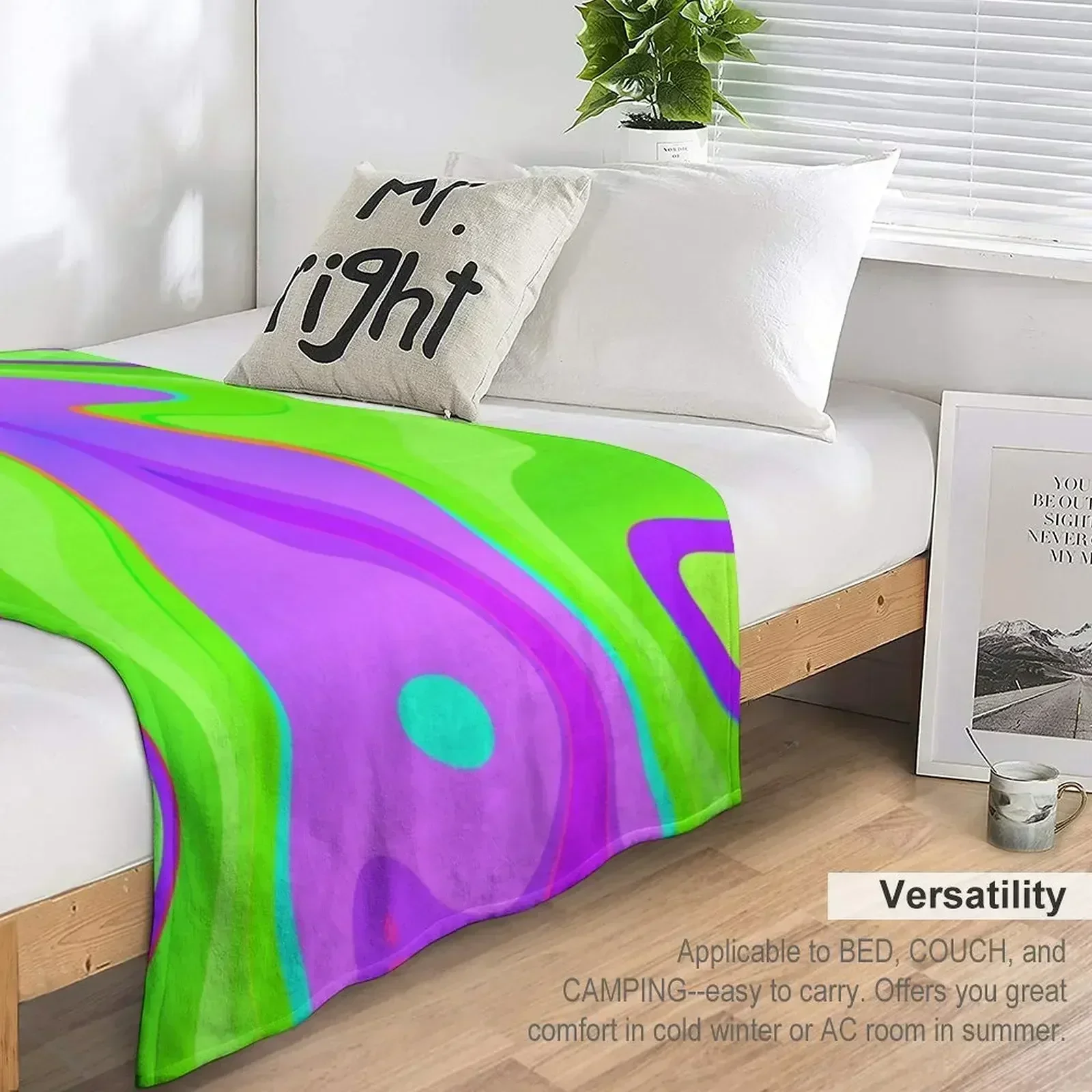 Neon Swirl Pattern - Purple and Green Throw Blanket Personalized Gift sofa bed Luxury Large Blankets - view 5