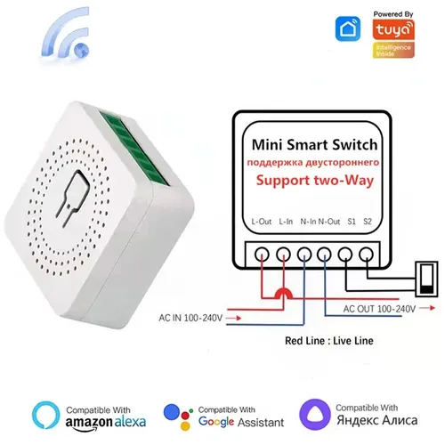 Tuya Mini 16A WiFi Interruptor Smart Life App Control de vía Módulo de automatización del hogar inteligente Interruptor funciona para Alexa Google Home
