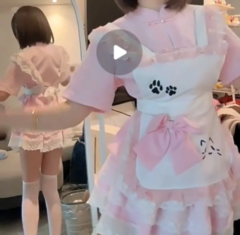 2025 giapponese estate Lolita carino da ragazzina dolce riduzione dell'età top in pizzo giunture torta gonna fiocco cinturino grembiule vestito per le donne