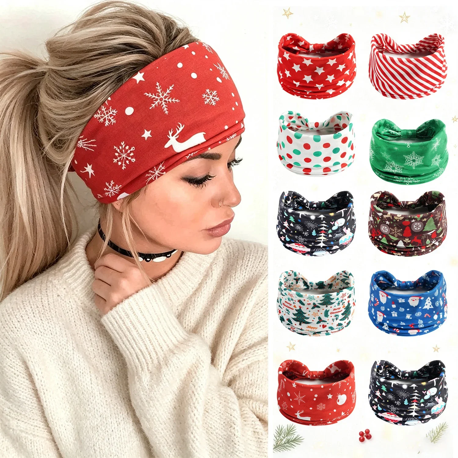 Extra Wide Halloween Headband Turban Headband Sport Hair Band Skull Pumpkin Ghost Print Hair Accessories Halloween Costume Party