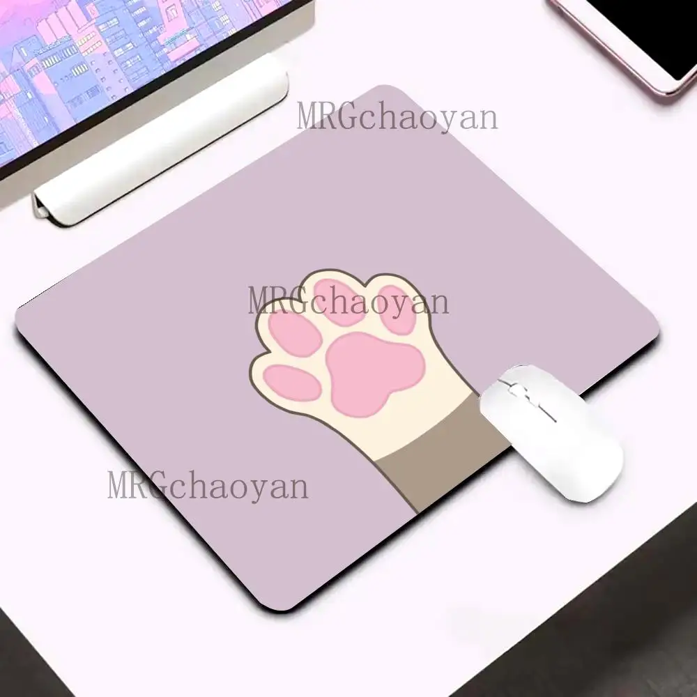Cute Pink Cat Paw Mouse Pad Portable Square PC Office Desk Mat Rubber Anti-slip Mousepad Small Decor Pads Accessories