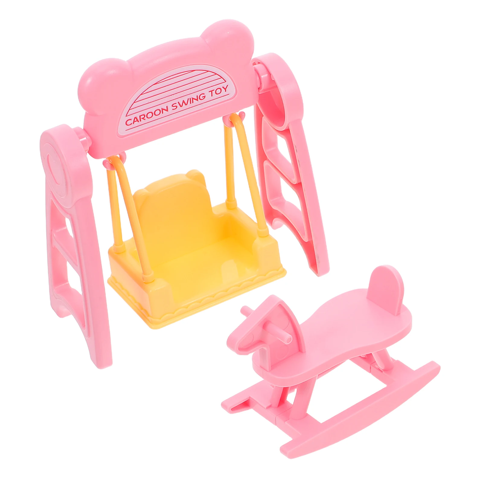 2 ensembles de meubles miniatures pour maison de poupée, accessoires pour enfants, jeu de simulation, cheval à bascule pour enfants, jeu de rôle intérieur et extérieur
