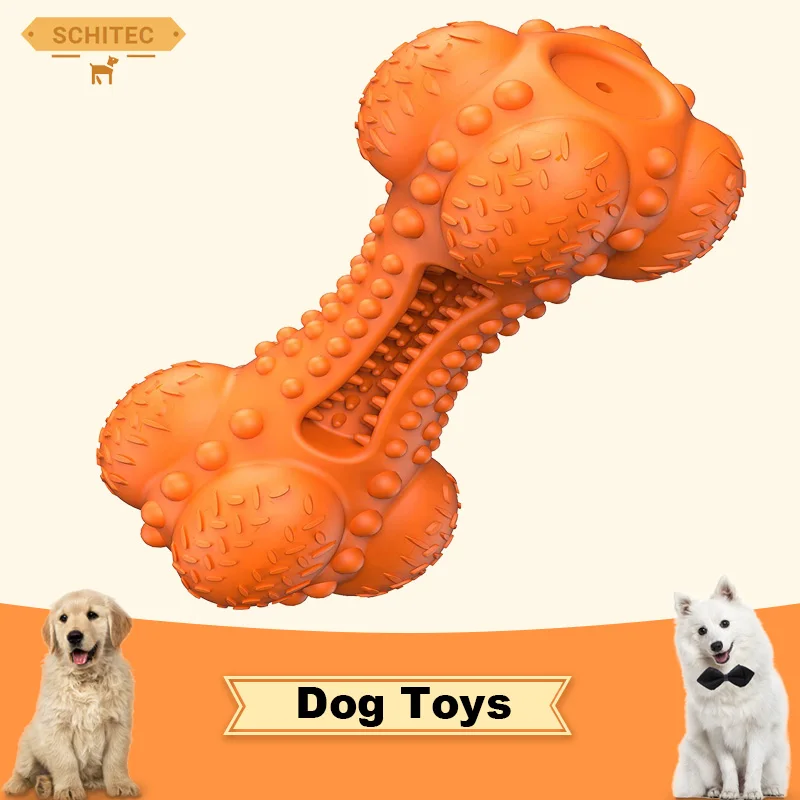SCGK Dog Squeaky Chew Toys for Aggressive Chewers, Long Lasting Tough Rubber Bones for Teeth Cleaning, Indestructible Pet Toy