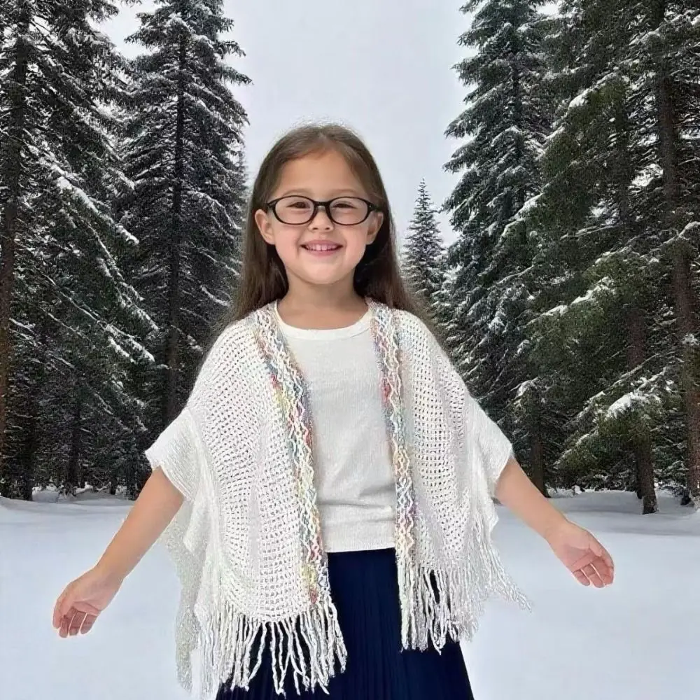 

Модное зимнее теплое монгольское пончо в этническом стиле, полосатый кардиган, шаль с кисточками, вязаная накидка из искусственной шерсти для детей