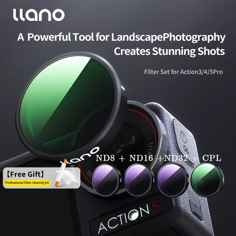 LLano ND CPL Filter Kit für DJI Action 5 Pro/4/3 & Osmo Zubehör – ND8/16/32, CPL, Objektivschutz, Bewegungskamerafilter