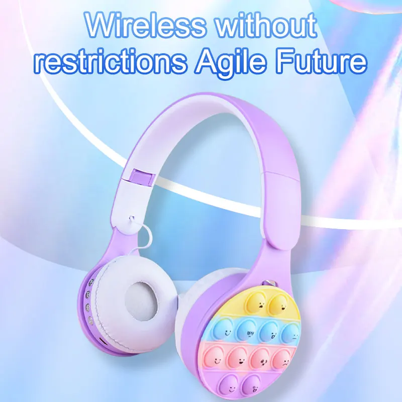 Headworn Rainbow Bubble Wireless Bluetooth Earphones 5.0 Pressure Reducing Cute Foldable with Microphone Card Insertion Earphone — product photo 1 of 1
