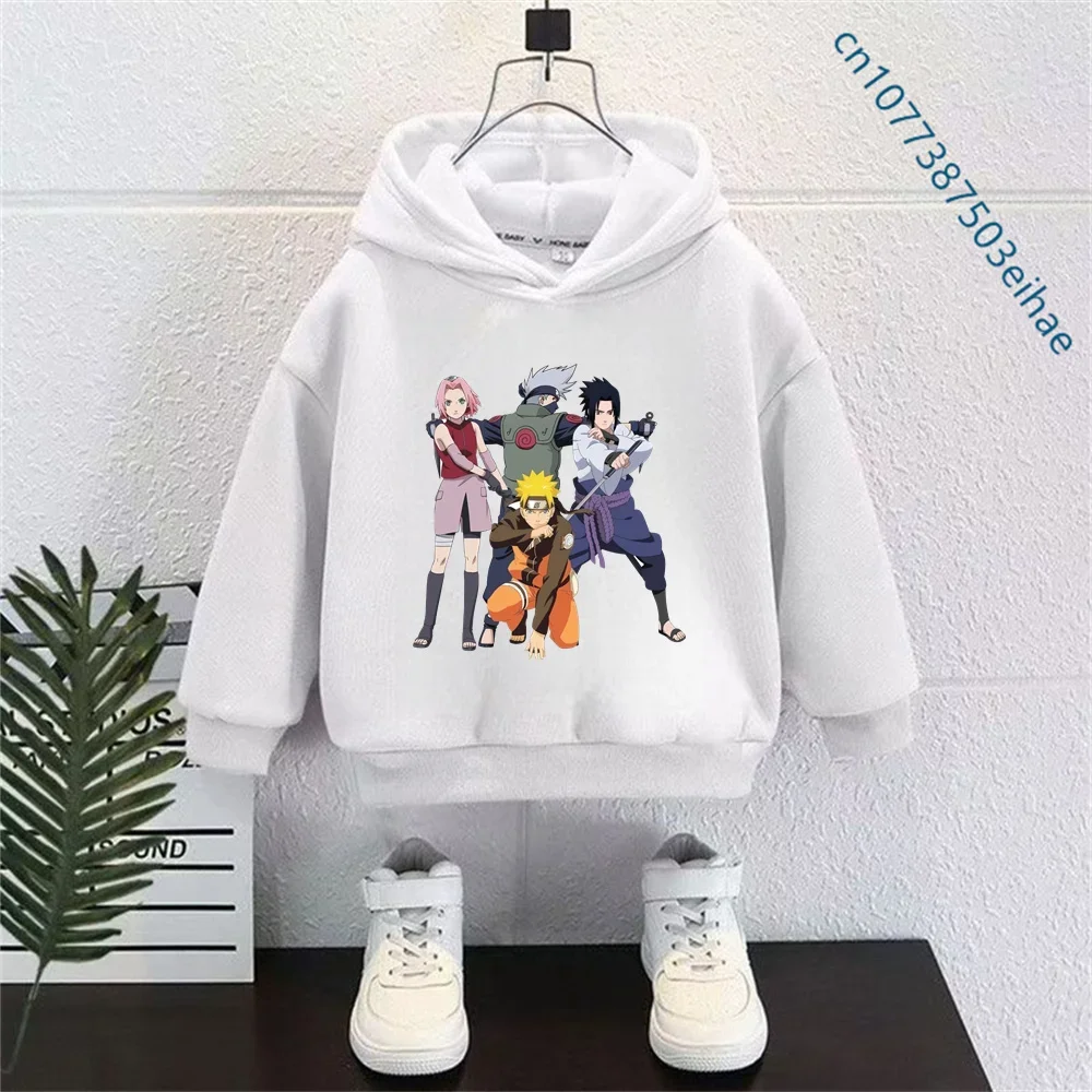 Naruto-themed Children's Hooded Sweatshirt in 2026 Harajuku Style Long-sleeved Pullover, Boys' and Girls' Top for Children