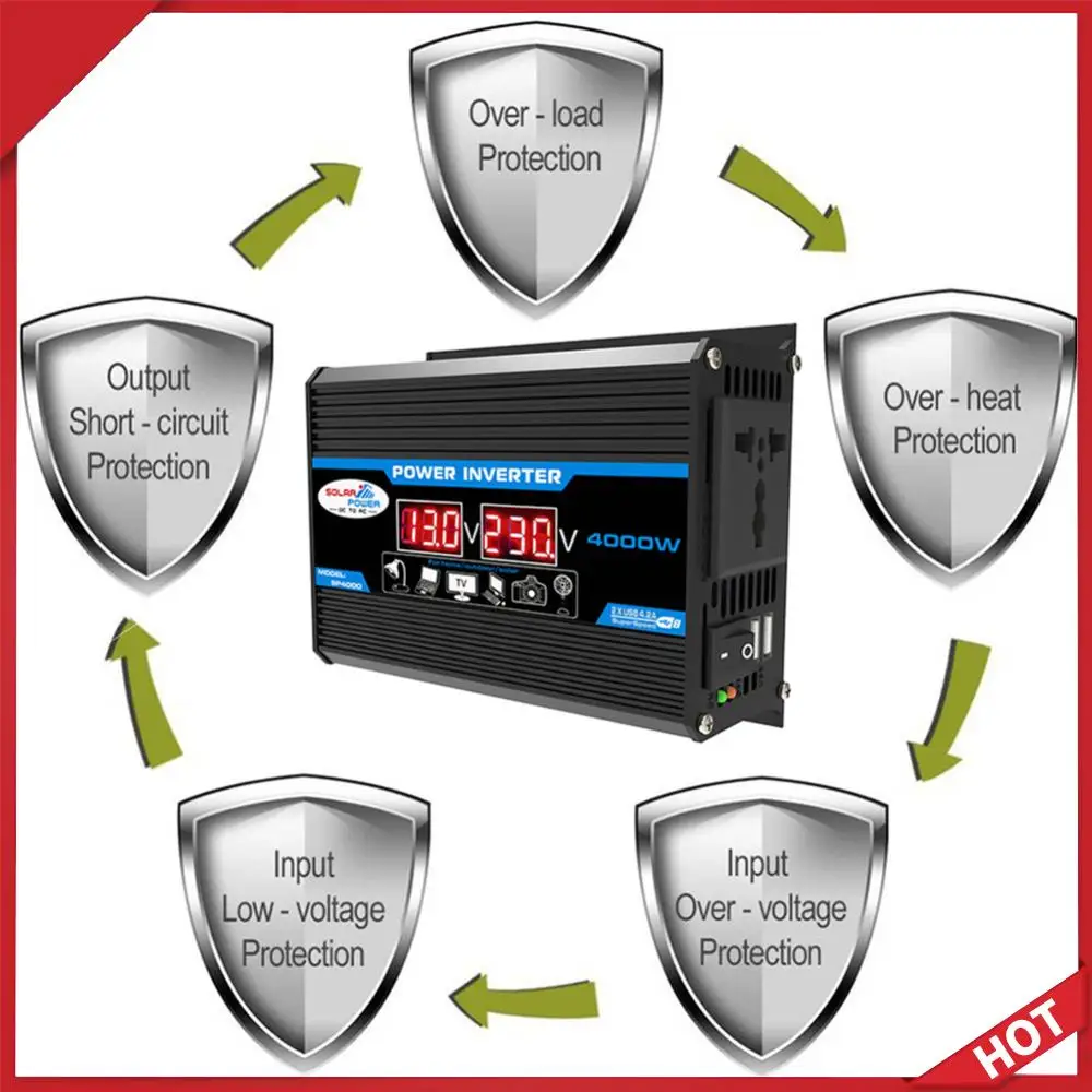 

Автомобильный инвертор с двойным ЖК-дисплеем, преобразователь питания, модифицированная синусоидальная волна, для авто и лодок