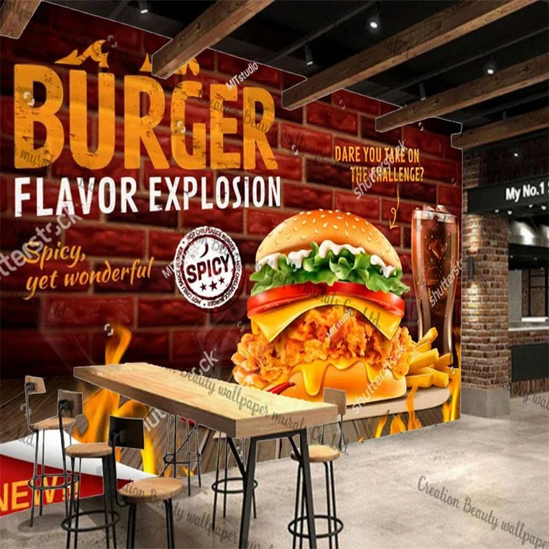 Custom American Burger Cola Photo Wallpaper Fast Food Restaurant Industrial Decor Murals Snack Bar Decor Murals Wall Paper 3D