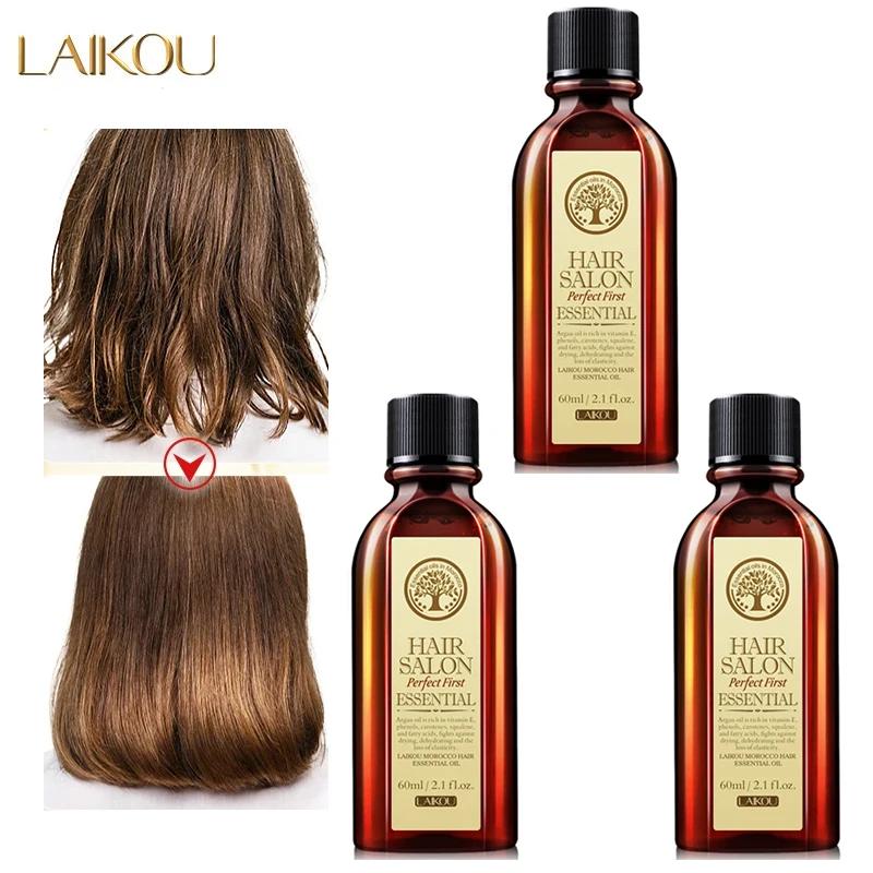 1/3/5Pcs 60ml LAIKOU Hair Care Moroccan Pure Argan Oil Hair Essential Oil For Dry Hair Types Multi-functional Hair Care Products