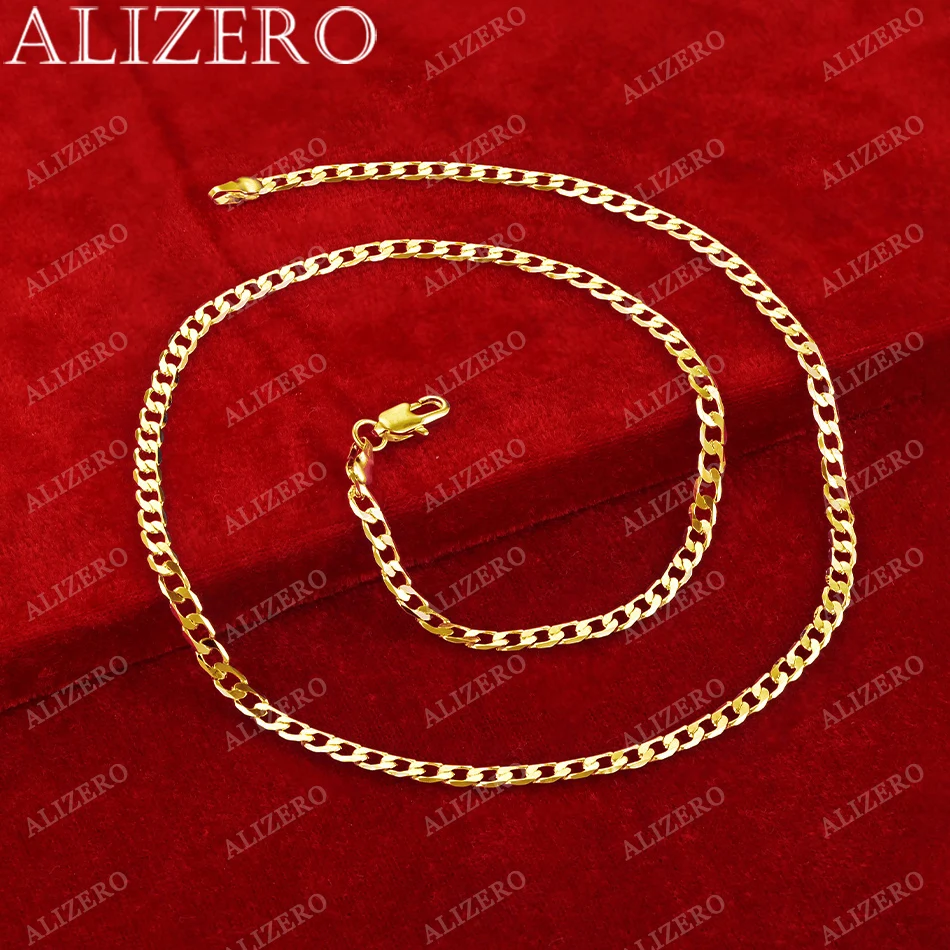 ALIZERO 18K عقد ذهب 18-30 بوصة 4 مللي متر الجانب سلسلة قلادة للنساء الرجال موضة حفل زفاف غرامة مجوهرات هدايا #3
