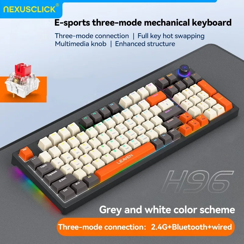 NexusClick 87% Tri-Mode Bluetooth Wireless Mechanical Keyboard,E-sports Game Full Key Hot Plug Custom Keyboard for Office Gamer
