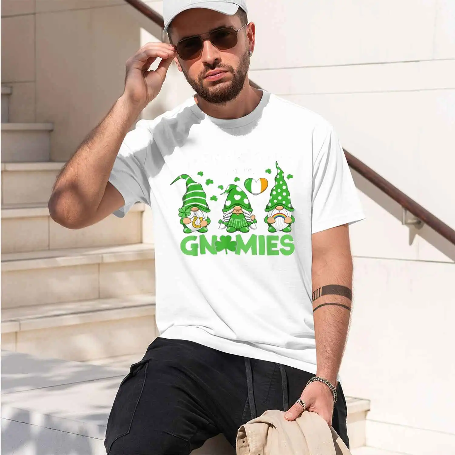 Shenanigans With My Gnomies Hpy St Pats Day Gnomes Men's T-Shirts Plus Size Loose Fit Washed s 2026 New Model Short-sleeve crewn