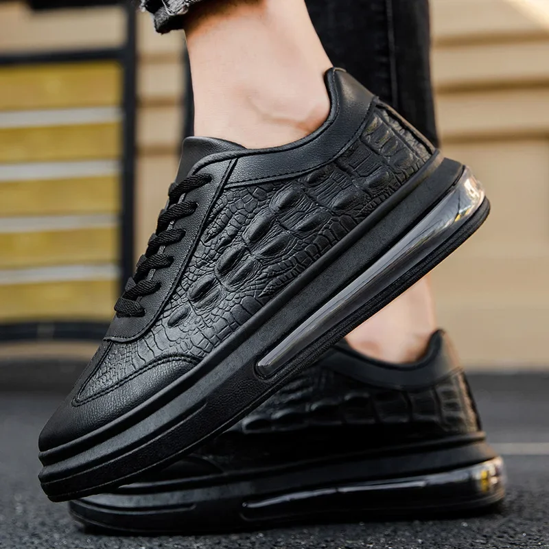 Sneakers Air Cushion Men Shoes Platform Casual Sneakers for Men Summer 2024 New Comfortable Solid Leisure Leather Zapatos Hombre