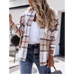 Hot Sales of Autumn and Winter Long-sleeved Plaid Shirt Coat Casual Loose Shirt Women's Fashion Button Long-sleeved Shirt