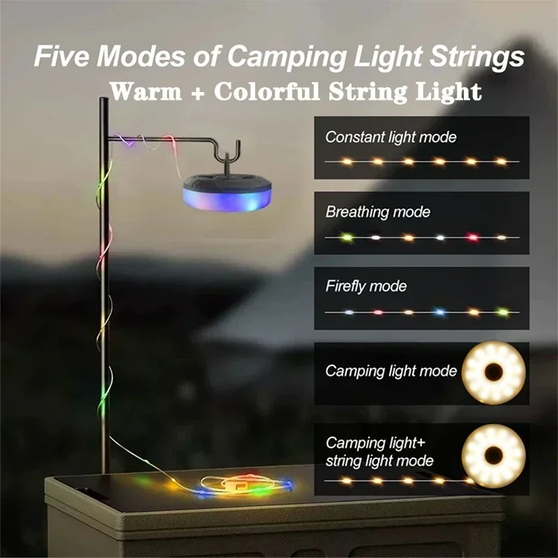 Impermeável Reciclável Camping Lamp Strip, Atmosfera LED, Outdoor Light Belt, Decoração do Jardim, Tent Room, 10m Comprimento, 4in 1