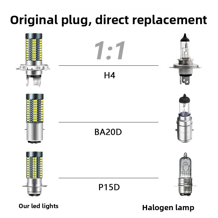 مصباح أمامي LED للدراجة النارية عبر الحدود H4 P15D H6 BA20D ضوء أبيض تسليط الضوء على 18 وات 126 مصباح 12-24 فولت
