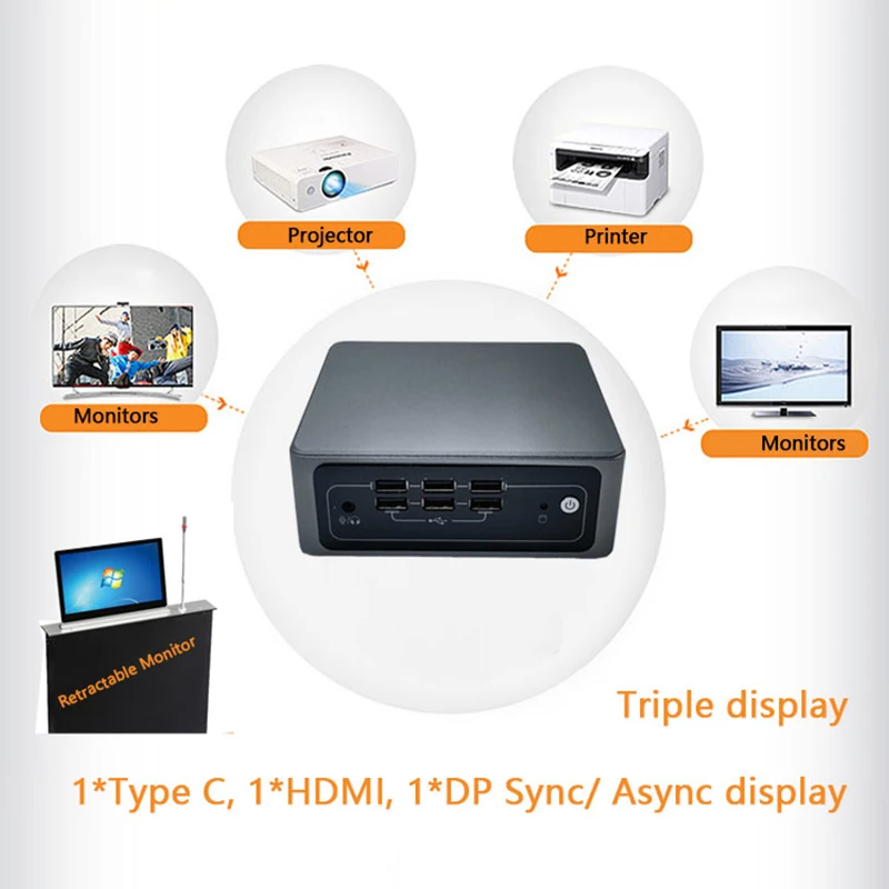 Intel i7 ミニ PC、デュアル 2.5G LAN、オプション RAM、M.2 NVME SSD、HDMI+DP+Type-C、ファン冷却産業用 NUC コンピューター