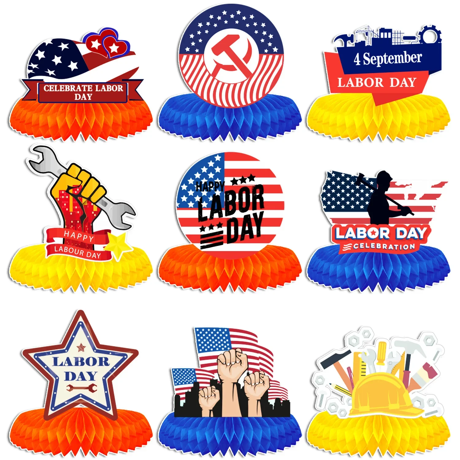 

9 PCS Labor Day Honeycomb Centerpieces for Table, Patriotic Honeycomb Centerpieces American Stars Stripes Centerpieces