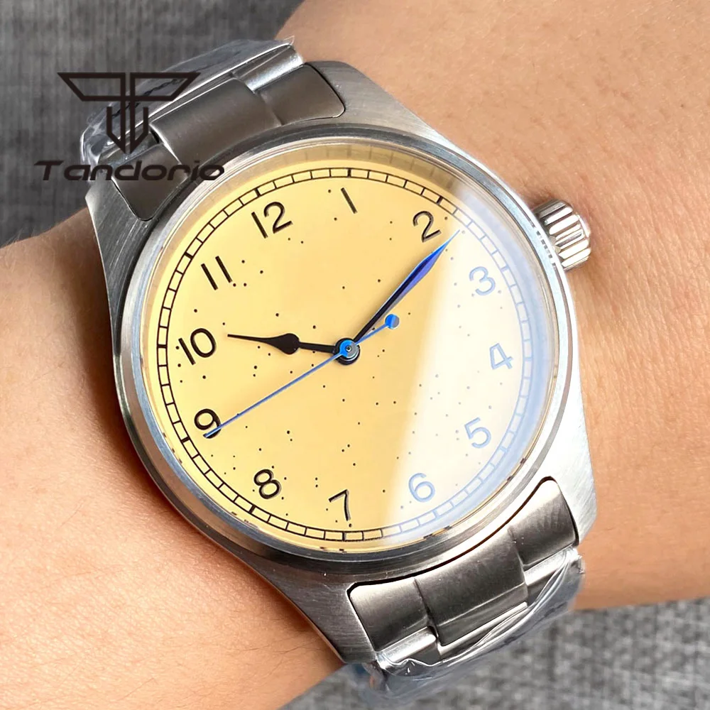 Tandorio Vintage einfache 39 mm wasserdichte Tauchautomatik Herren Fliegeruhr Saphirglas NH35/PT5000/Miyota8215 gelbes Zifferblatt 20ATM