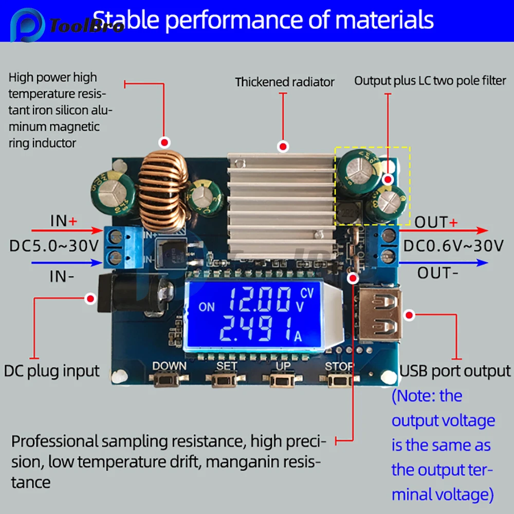 DC-DC DC 5-30V to DC 0.6-30V 4A 35W Step Up/Down Boost Buck CC CV Regulated Adjustable Power Supply Module Solar Charger