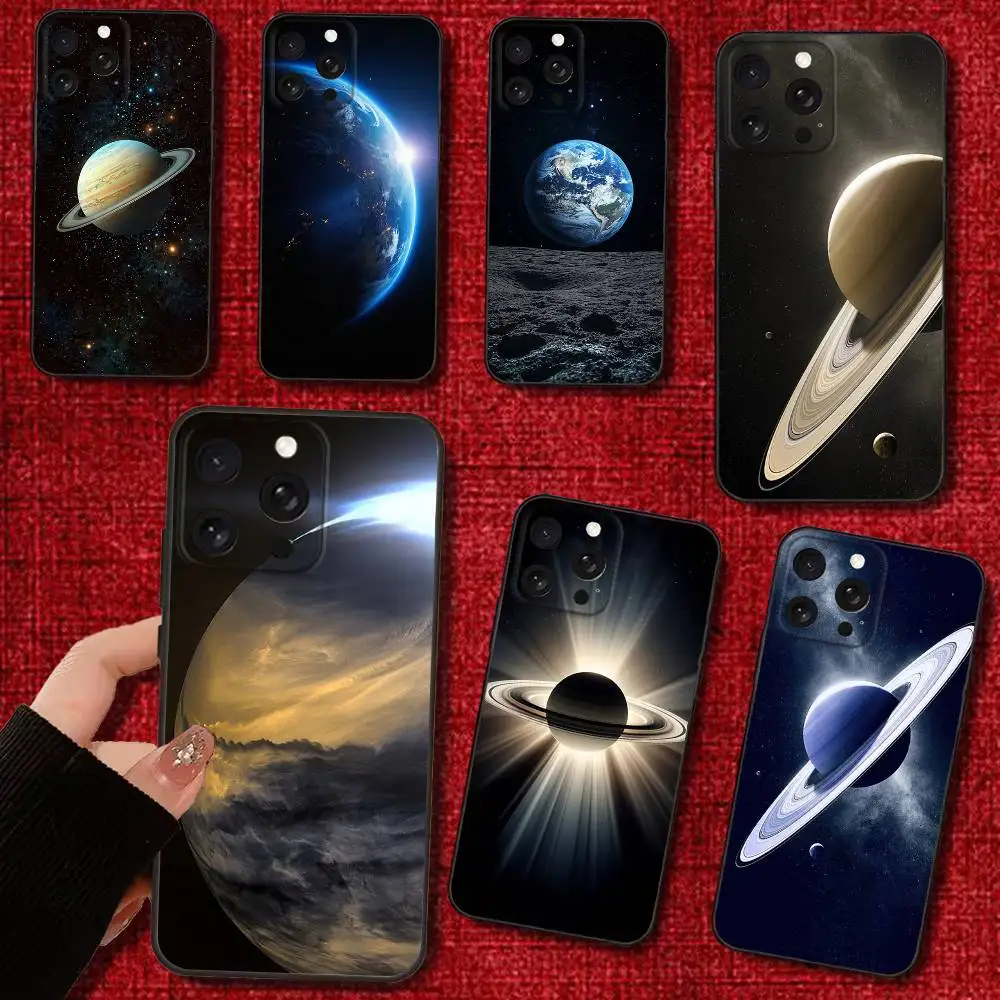 

Saturn Solar system Phone Case For iPhone 16e,16,15,14,13,12,11,Pro,X,XS,Max,XR,Plus,Mini Soft Black Cover