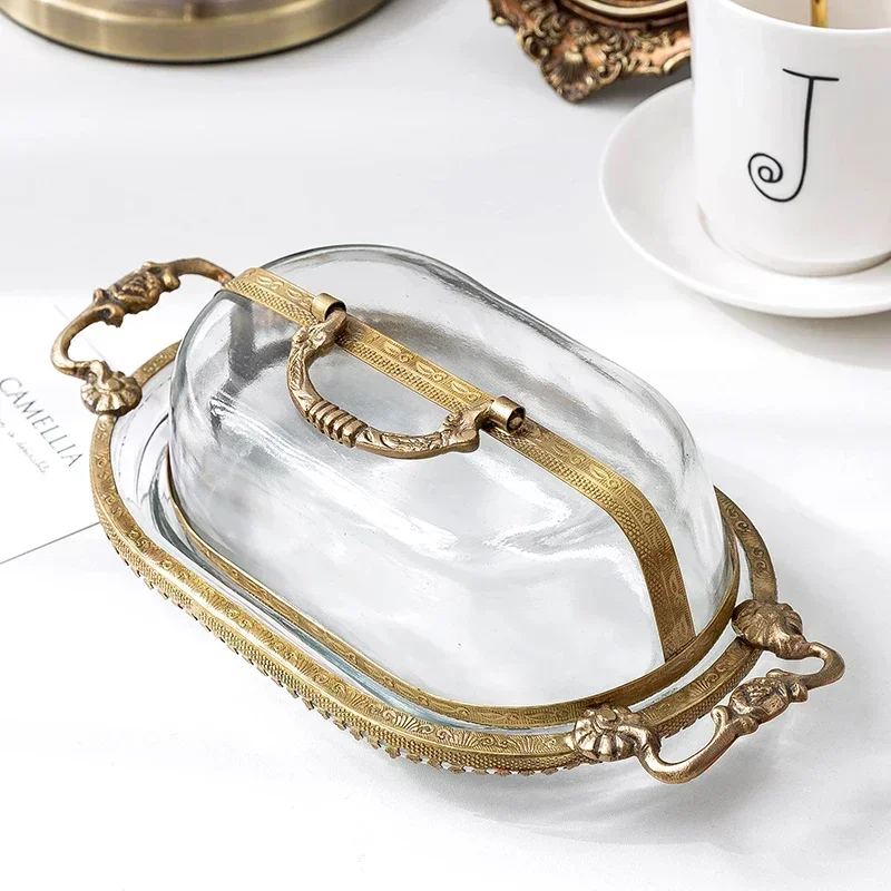 High Quality Brass Glass Tray Fruit Dim sum Dried Fruit Storage Tray Bedroom Tea Table Jewelry Aromatherapy Tray