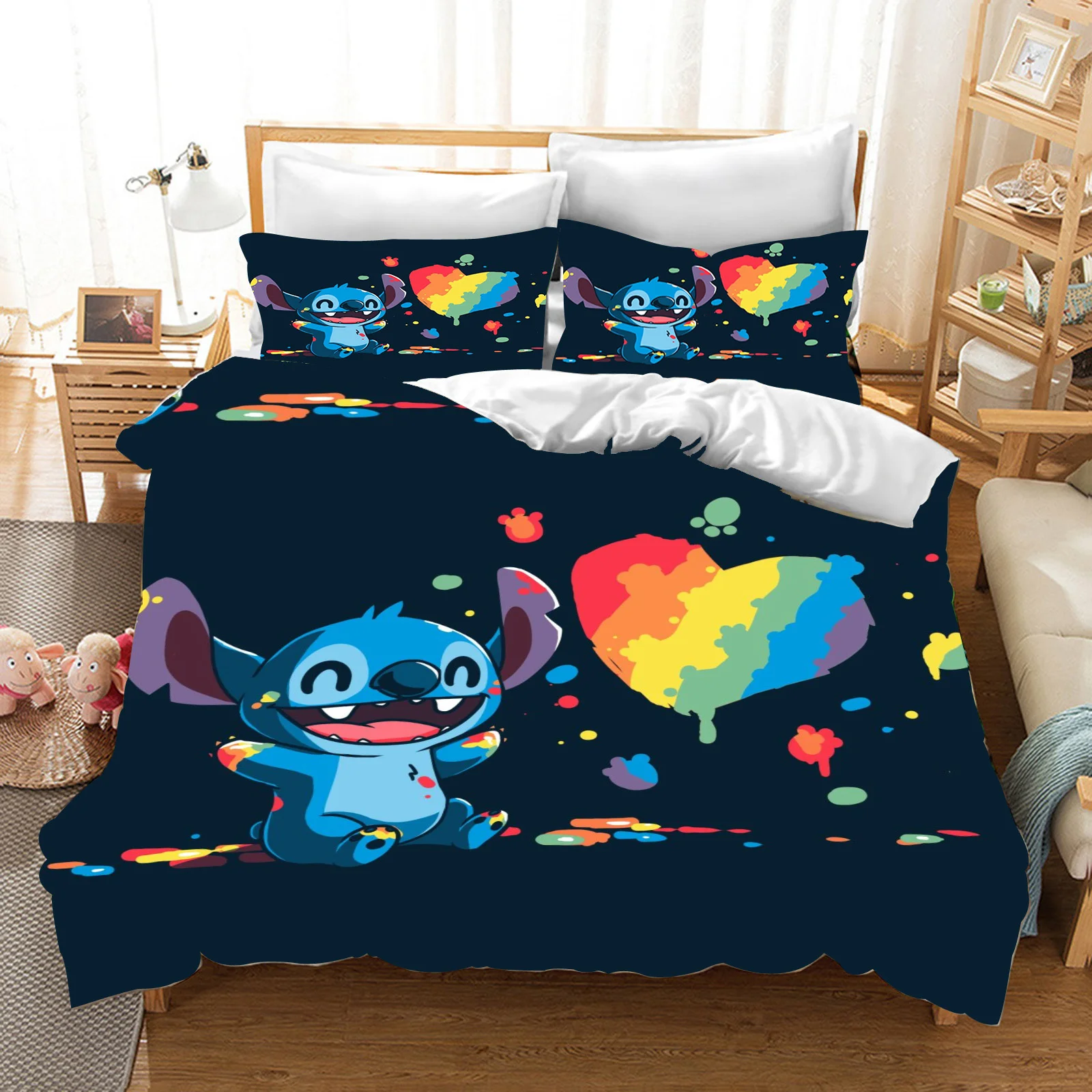 

Stitch 3-Piece Set 1 Quilt Cover Bedding Set 100% Polyester 3D Children'S Duvet Cover Modern Printed Anime Cartoon Cute Home