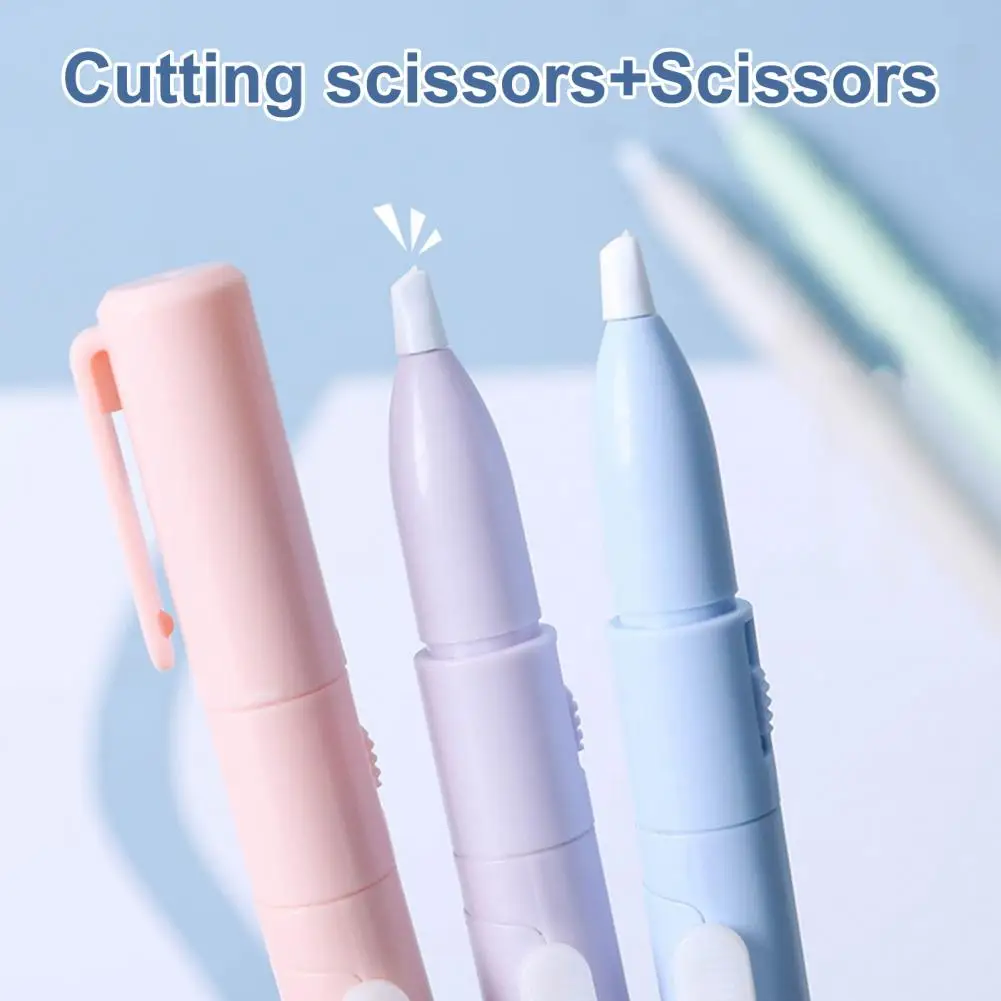 Pen Scissors Mini Colorful Folding Scissors Dual-use Mini Engraving Knife Paper Cutting Students Craft Engraving Pen Stationery