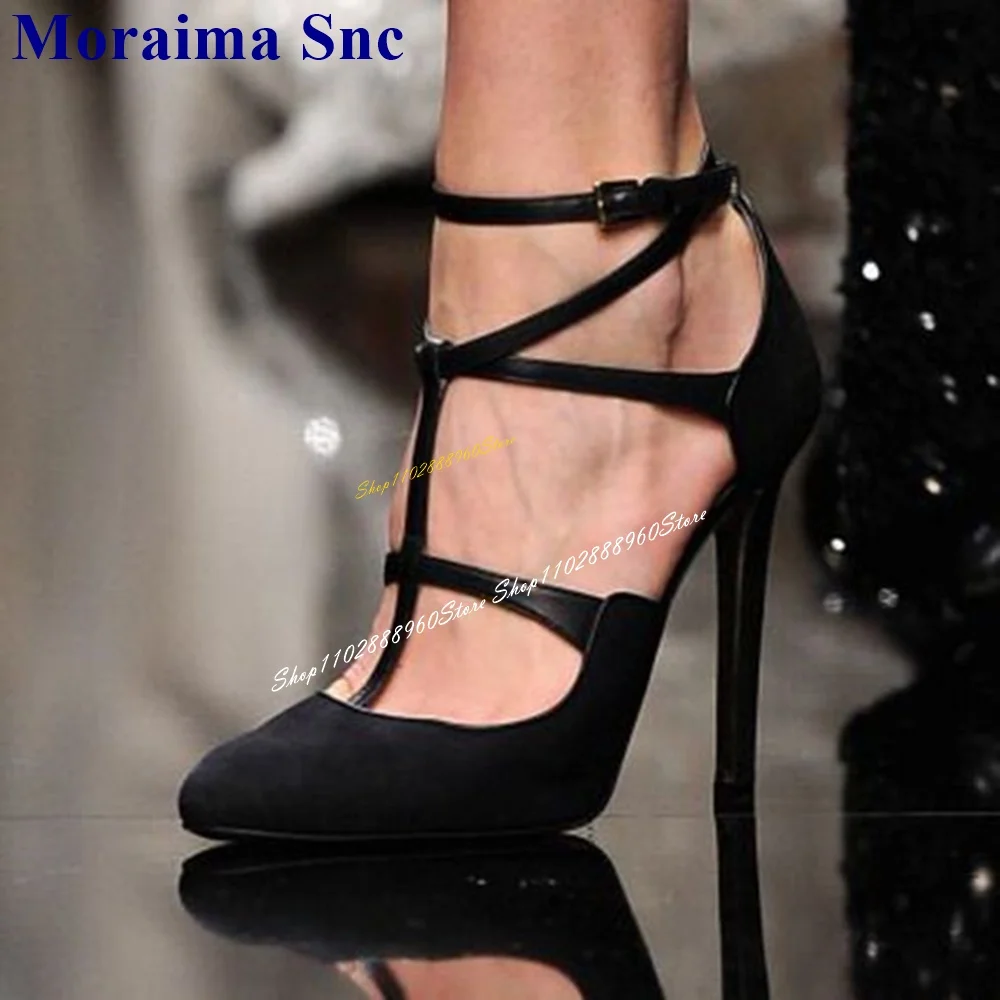 

Casual Black T Strap Side Empty Pumps Thin High Heel Women Shoes Ankle Buckle Strap Pointed Toe 2024 Fashion Zapatos Para Mujere