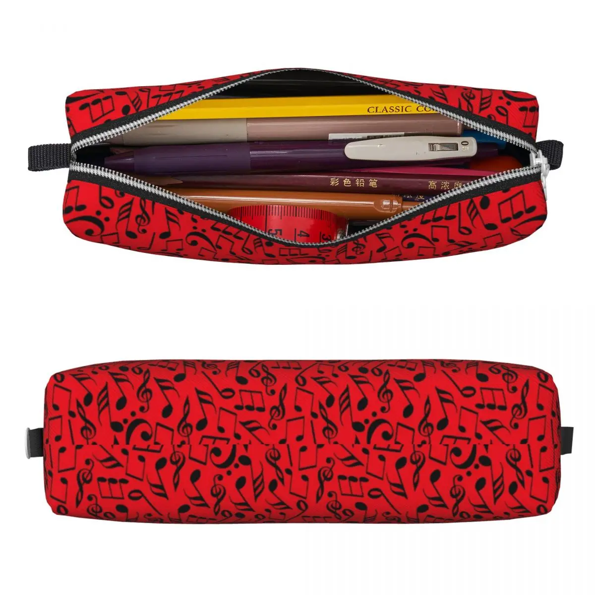 Vintage Pencil Case Red Music Notes Pencil Bag Vintage Print School Pencil Cases Girls Boys Square Printed School Supplies