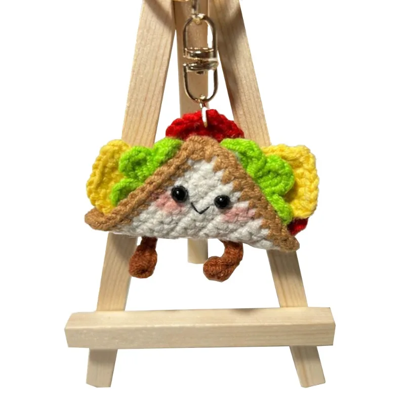 2026 New Cute Hand-knitted Sandwich Pendant Breakfast Toast Slices Wool Crochet Decoration Bag Pendant Keychain Accessories