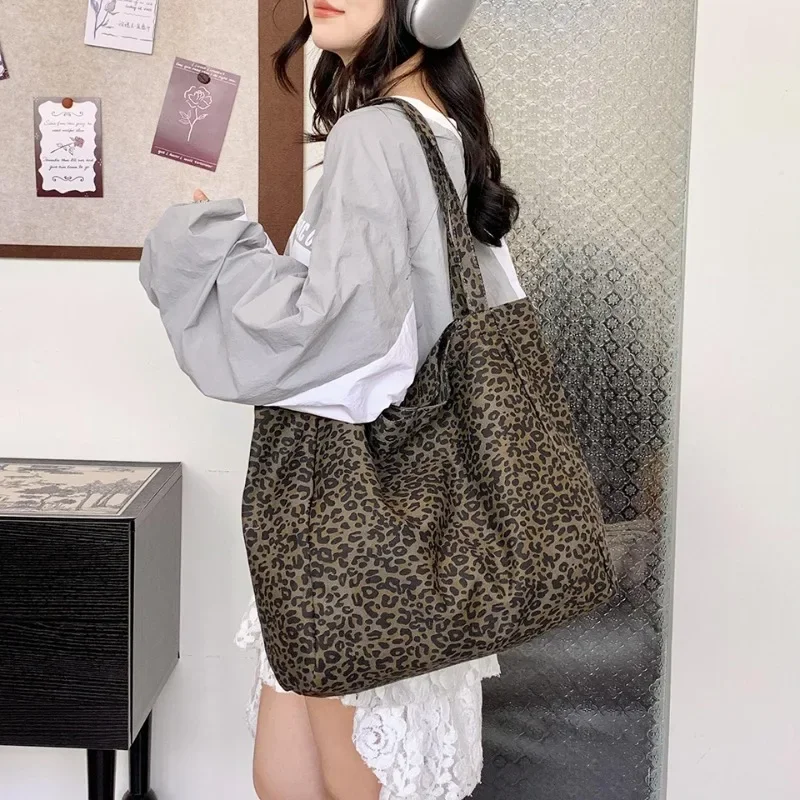 Korean Blogger with The Same Leopard Print Shoulder Bag Shopping  Canvas Bag Women's Large-capacity Lightweight Cloth Bag