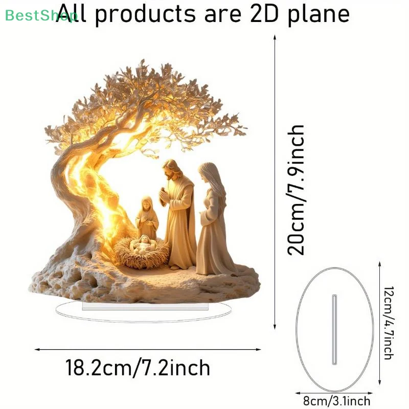 ♥ الاكريليك شجرة يسوع الحياة مشهد المهد تمثال ، العائلة المقدسة ديكور ديني ، عيد الميلاد الراتنج زخرفة للديكور المنزل #3